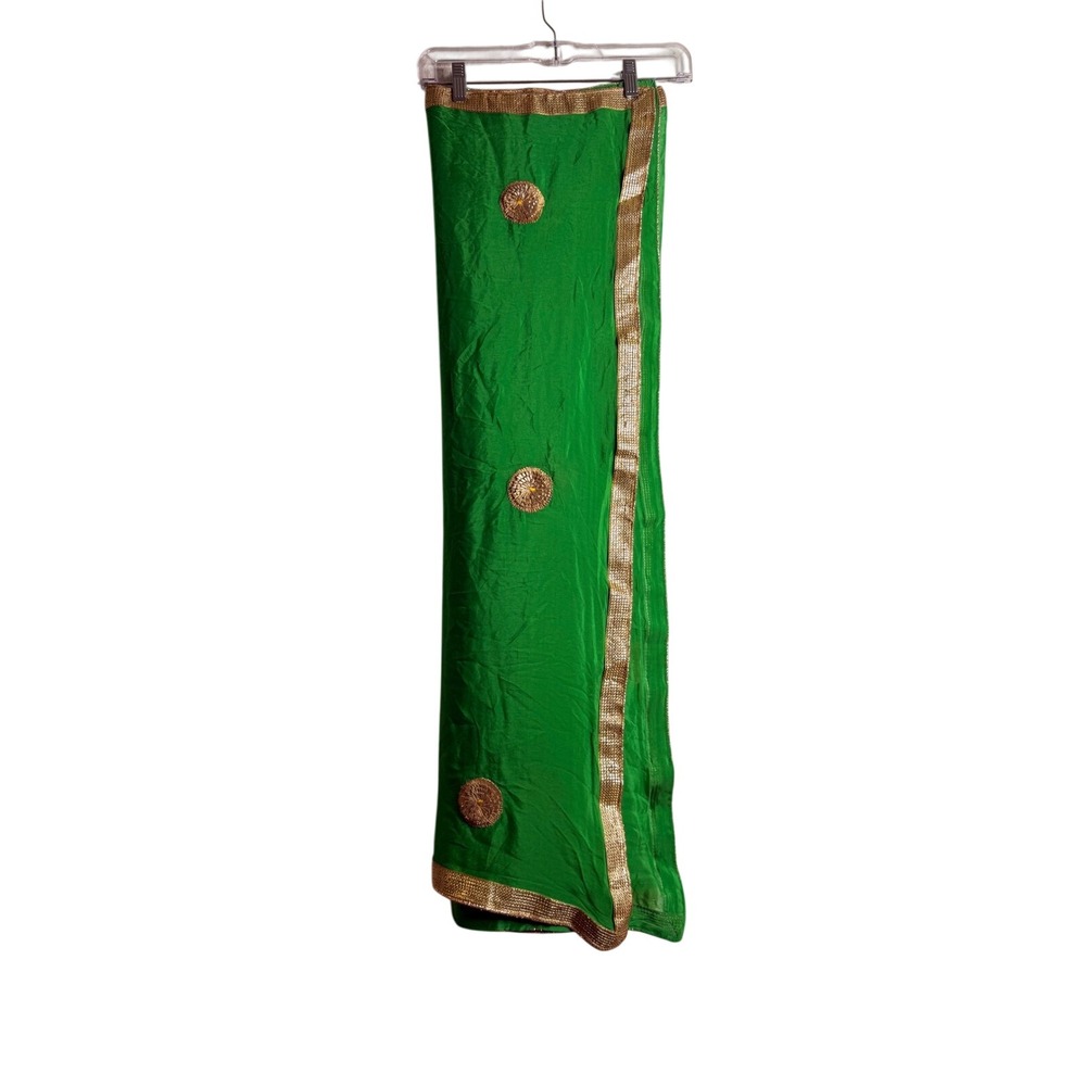 Women Green Silk Blend Dupatta Gold Gota Patti Textured Wedding Scarf Stole